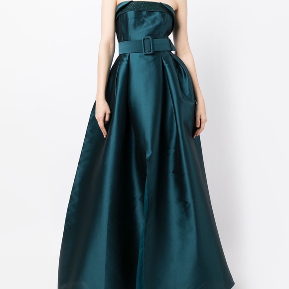 Sachin & Babi Ceri Deep Teal Beaded Belted Strapless Ball Gown Dress - Picture 5 of 13
